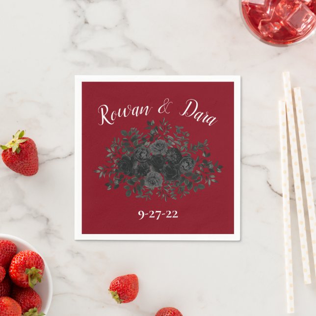Rote und schwarze Rose Gothic Wedding Napkins Serviette (Beispiel)