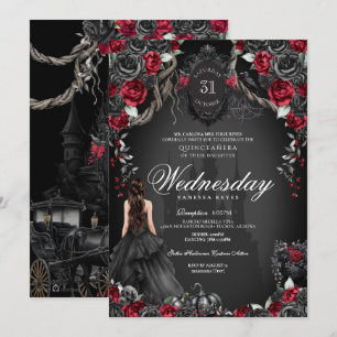 Rote und Schwarze Rose Quinceañera Halloween Gothi Einladung