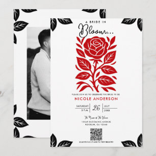 Rote und schwarze Rosen-Blumen-Brautparty Einladung