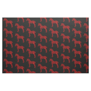 Rote und schwarze Silhouette eines Zugpferdes Stoff