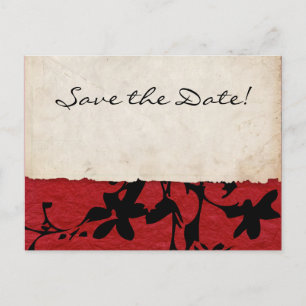 Rote und schwarze Torn Papier Hochzeit speichern d Ankündigungspostkarte