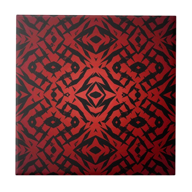 Rote und schwarze Tribal-Muster Fliese (Vorderseite)