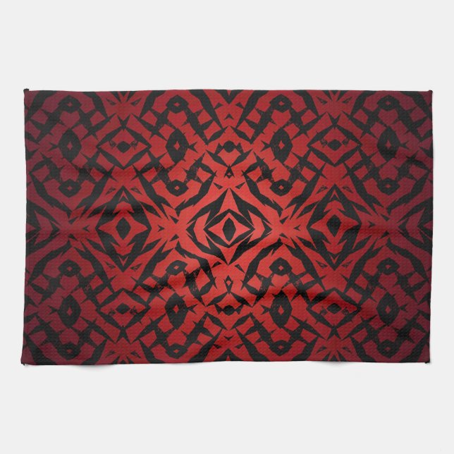 Rote und schwarze Tribal-Muster Geschirrtuch (Horizontal)