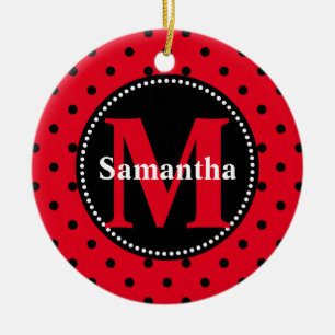 Rote und schwarze Tupfen personalisiert Keramik Ornament