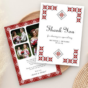 Rote und schwarze ukrainische Stickerei Hochzeit Dankeskarte