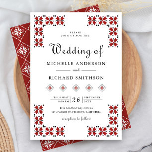 Rote und schwarze ukrainische Stickerei Hochzeit Einladung