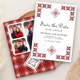 Rote und schwarze ukrainische Stickerei Hochzeit Save The Date