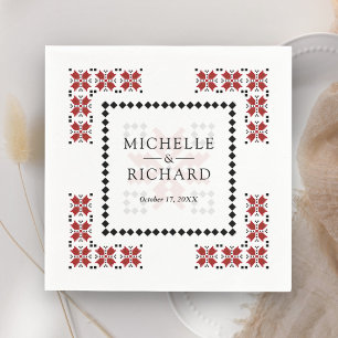 Rote und schwarze ukrainische Stickerei Hochzeit Serviette