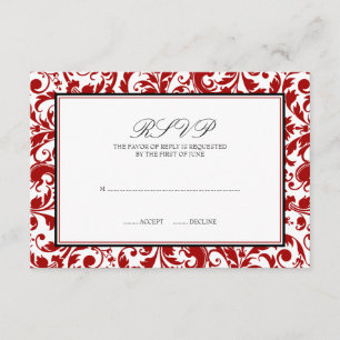 Rote und schwarze wirbelnde Damaskus-Antwort-Karte RSVP Karte