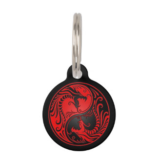 Rote und schwarze Yin Yang Drachen Haustiermarke