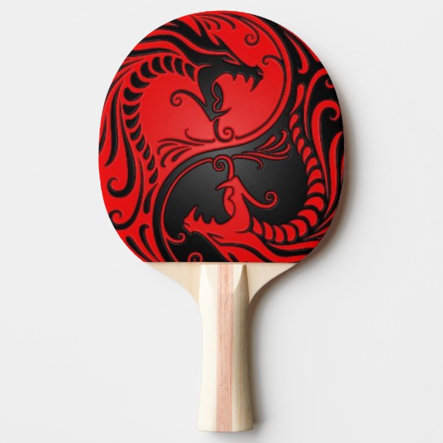 Rote und schwarze Yin Yang Drachen Tischtennis Schläger (Vorderseite)