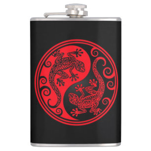Rote und schwarze Yin Yang Eidechsen Flachmann