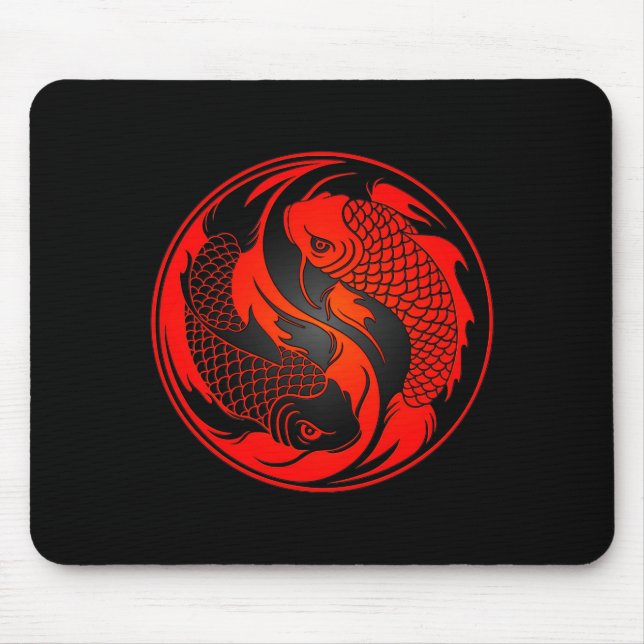 Rote und schwarze Yin Yang Koi Fische Mousepad (Vorne)