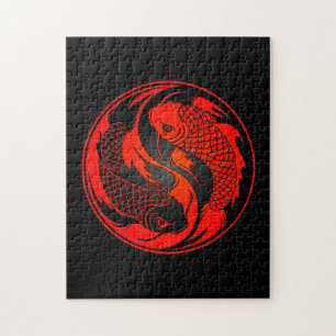 Rote und schwarze Yin Yang Koi Fische Puzzle