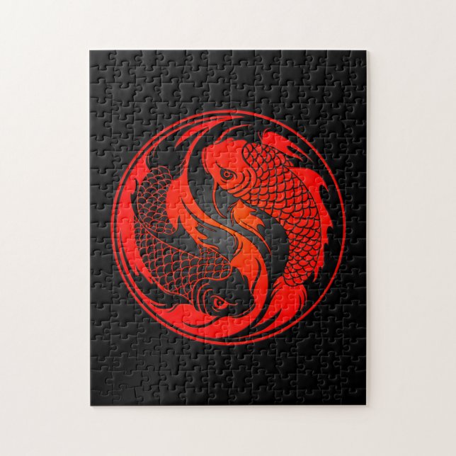 Rote und schwarze Yin Yang Koi Fische Puzzle (Vertikal)