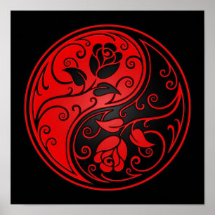 Rote und schwarze Yin Yang Rosen Poster