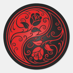 Rote und schwarze Yin Yang Rosen Runder Aufkleber