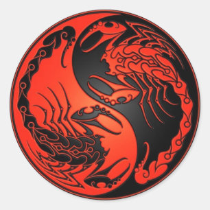 Rote und schwarze Yin Yang Skorpione Runder Aufkleber