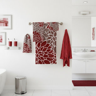 Rote und silberne Dahlien-Badehandtuch-Set Badhandtuch Set