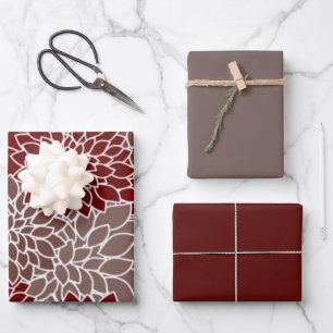 Rote und silberne Dahlien Geschenkpapier Set