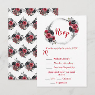 Rote und silberne elegante Blumen Sweet Sixteen RSVP Karte