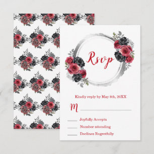 Rote und silberne elegante Blumen Sweet Sixteen RSVP Karte