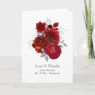 Rote und silberne florale Hochzeit Dankeskarte