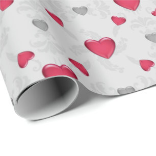 Rote und Silberne Herzen Geschenkpapier