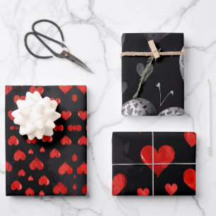 Rote und silberne Herzen Geschenkpapier Set