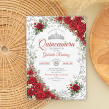 Rote und silberne Quinceañera rote Rosen