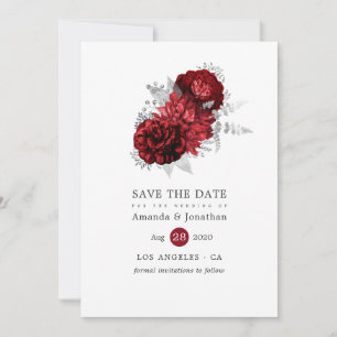 Rote und silberne Vintage-Rosen-Hochzeit Save The Date