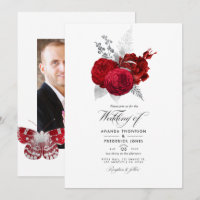 Rote und silberne Vintage-Rosen-Hochzeitsfoto