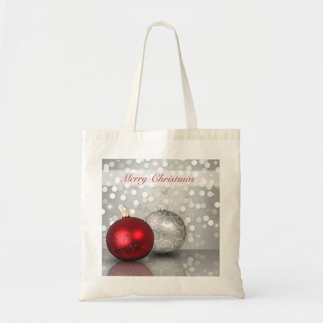 Rote und silberne Weihnachtsbaumkugeln Exquisite Tragetasche (Vorne)