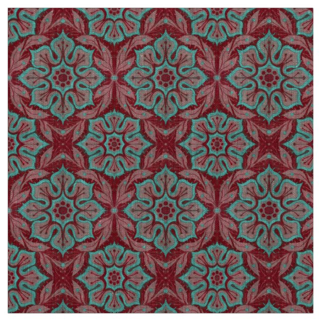 Rote und türkisfarbene Blume Stoff (Muster)