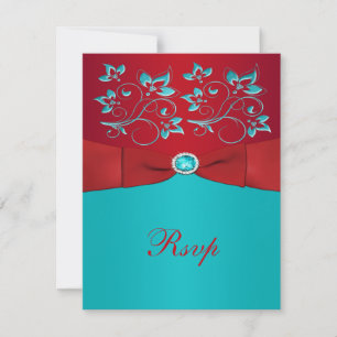 Rote und türkisfarbene Floral Replik-Karte RSVP Karte