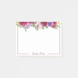 Rote und violette Aquarellblumen personalisiert  Post-it Klebezettel