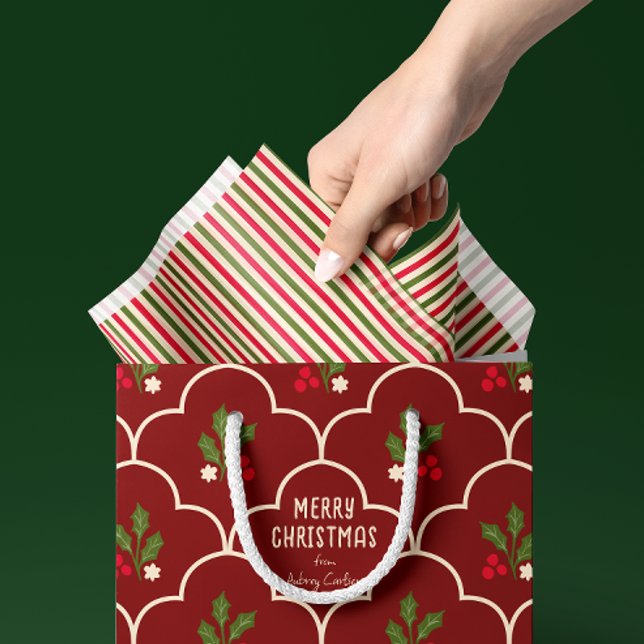 Rote und Waldgrüne Streifen Seidenpapier (Traditional Christmas style red, forest green, and ivory striped tissue paper for gift bags and more)