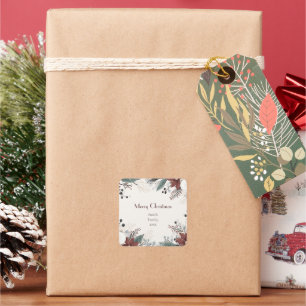 Rote und weiße Aquarellfarben Weihnachten Quadratischer Aufkleber