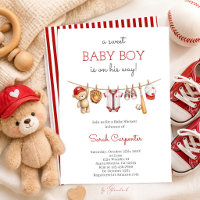 Rote und Weiße Baseball-Baby-Party-Einladung für e