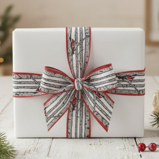 Rote und weiße Birkenbäume und Vögel des Roten Kar Ripsband