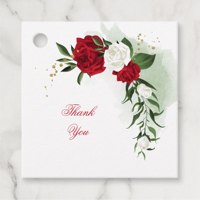 Rote und weiße Blume Geschenkanhänger (Vorderseite)