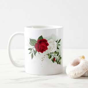 Rote und weiße Blume Grünpflanzen botanisch Kaffeetasse