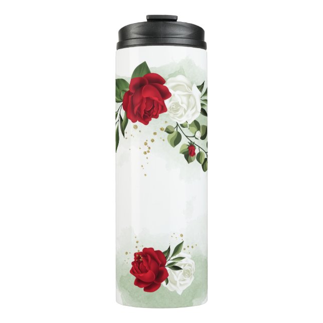 Rote und weiße Blume Grünpflanzen botanisch Thermosbecher (Vorderseite)