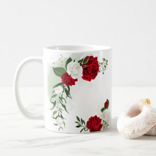Rote und weiße Blumen botanisch grün Kaffeetasse