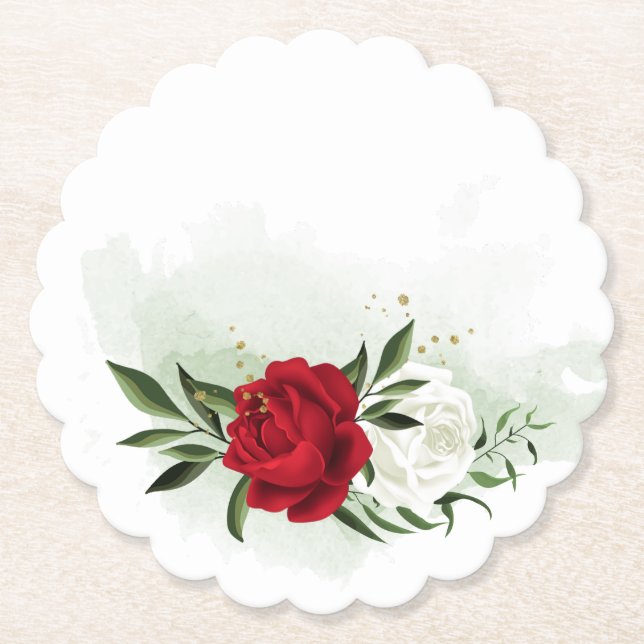 Rote und weiße Blumen Grün  Untersetzer (Vorderseite)