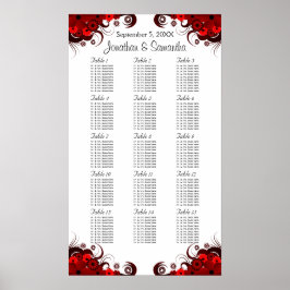 Rote und weiße Blütenblätter 15 Hochzeitstische Poster