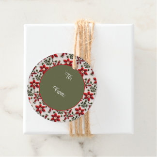 Rote und weiße Blütenstickerei Geschenkanhänger