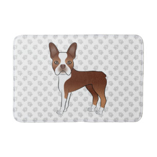 Rote und weiße Boston Terrier Cartoon Dog & Paws Badematte