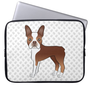 Rote und weiße Boston Terrier Cartoon Dog & Paws Laptopschutzhülle