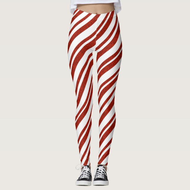 Rote und weiße Candy Cane Stripte Leggings (Vorderseite)